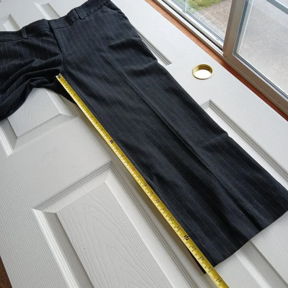 Karen Kane Black Pinstripe Slacks 14 self hemmed 27" inseam short warm comfy - Picture 8 of 13